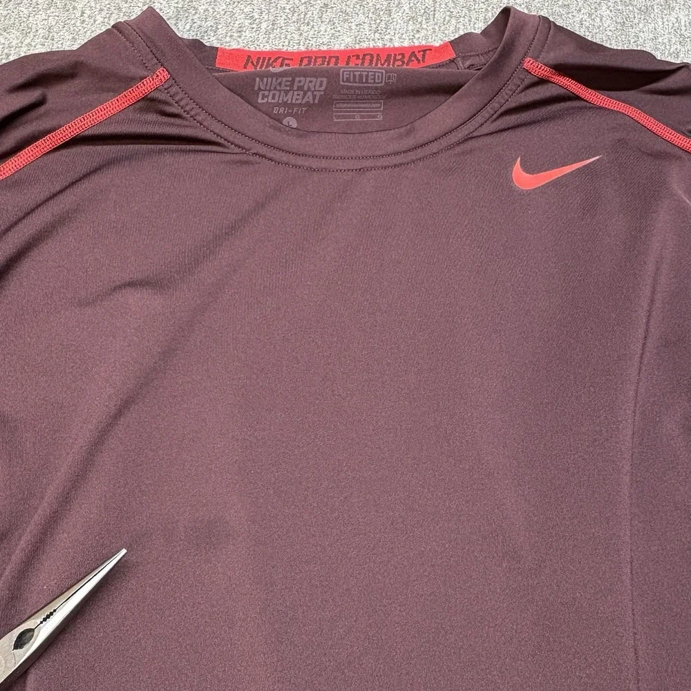Nike‎ Mens Pro Combat Fitted Long Sleeve Shirt Maroon Red L Dri Fit 449788